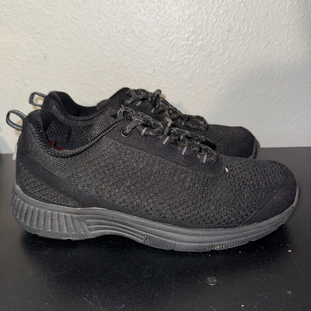 Womens 8 Medium Orthofeet 977 Black Knit Athletic Walking Shoes Sneakers Comfort